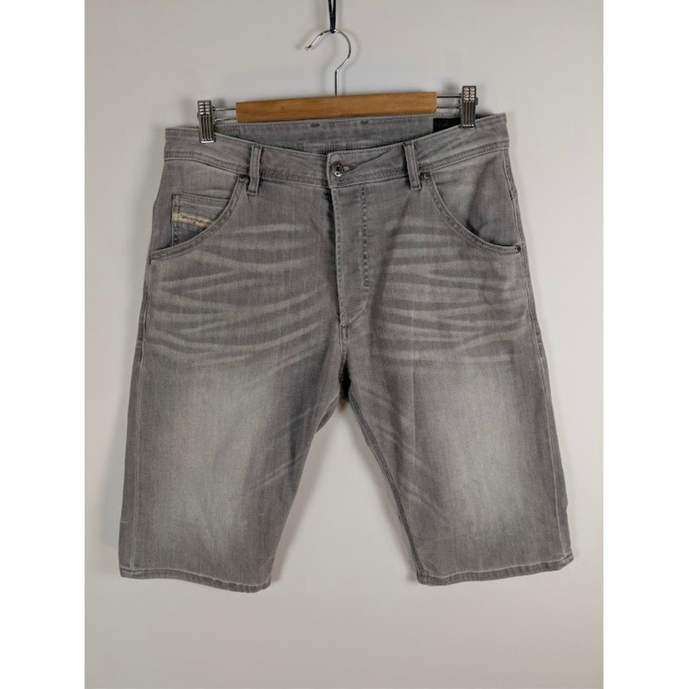 Diesel Kroshort Men's 31 Gray Stretch Denim Bermuda Jean Shorts Button Fly 06220